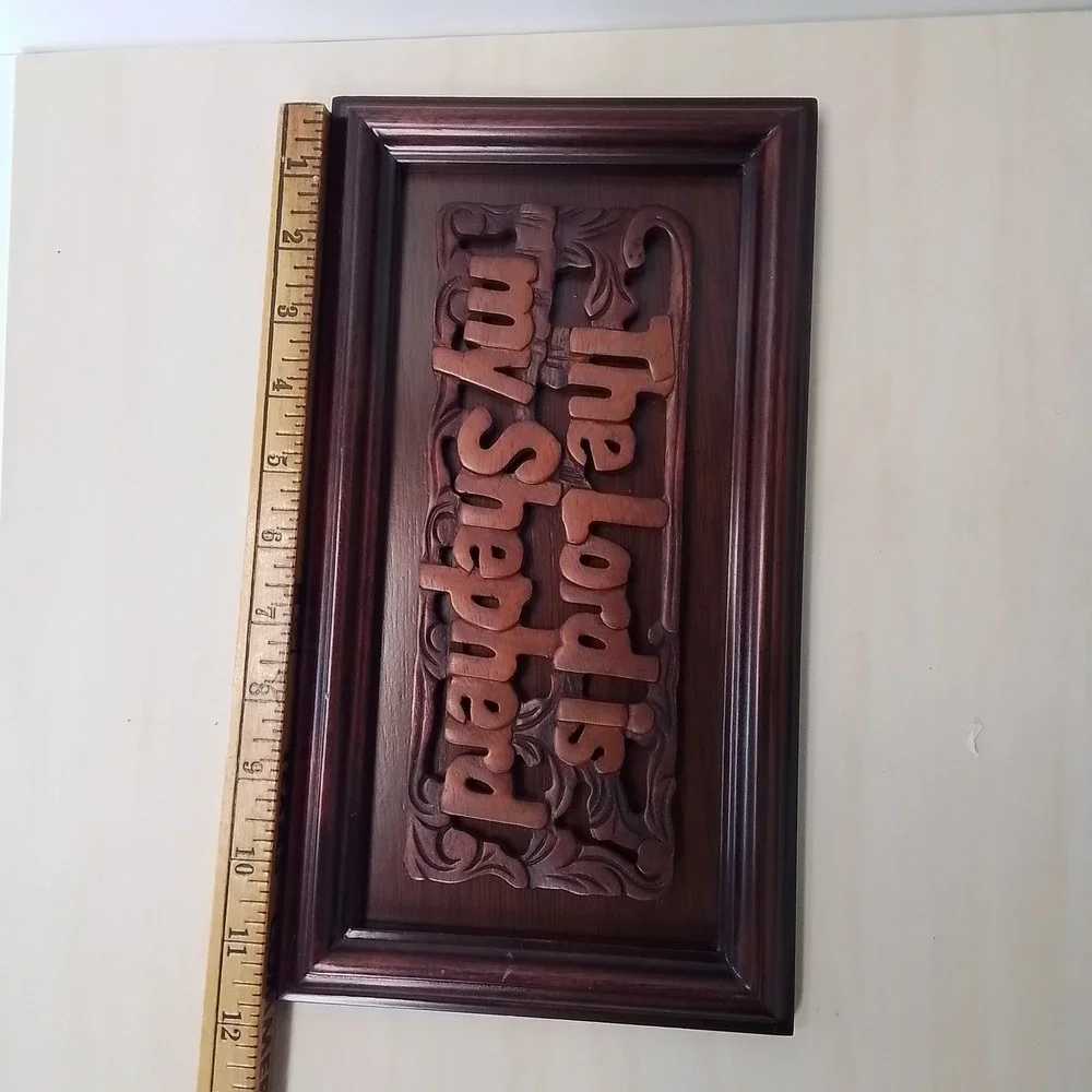Shalom Indonesia Hand Carved Solid Mahogany Wood Lord is My Shepherd‎ Wall Art